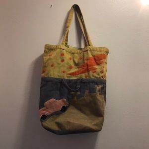 Corduroy patchwork tote bag